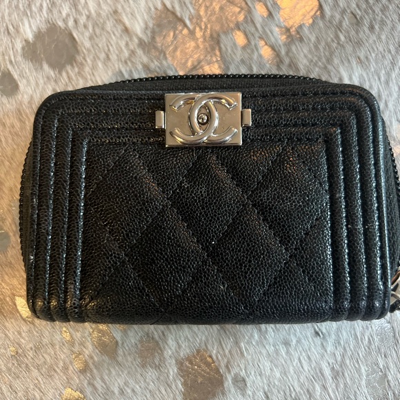 Chanel quilted caviar boy zip around coin purse wallet